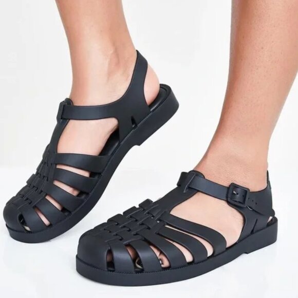 MELISSA Possession Jelly Fisherman Sandal Shoes in Matte Black Chunky Size US 7 - Picture 1 of 10